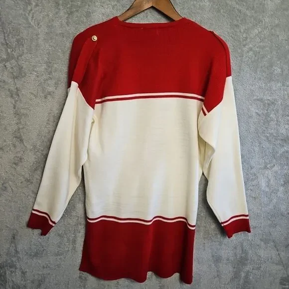 Lucia Women's Sz Med Red White Tunic Sweater Nautical embroidery embellished - Picture 10 of 12